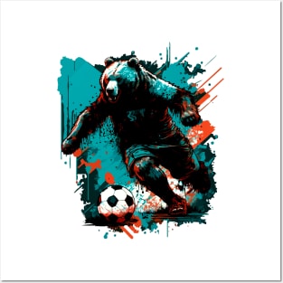 Grizzly Bear Sports Player Soccer Futball Football - Graphiti Art Graphic Trendy Holiday Gift Posters and Art